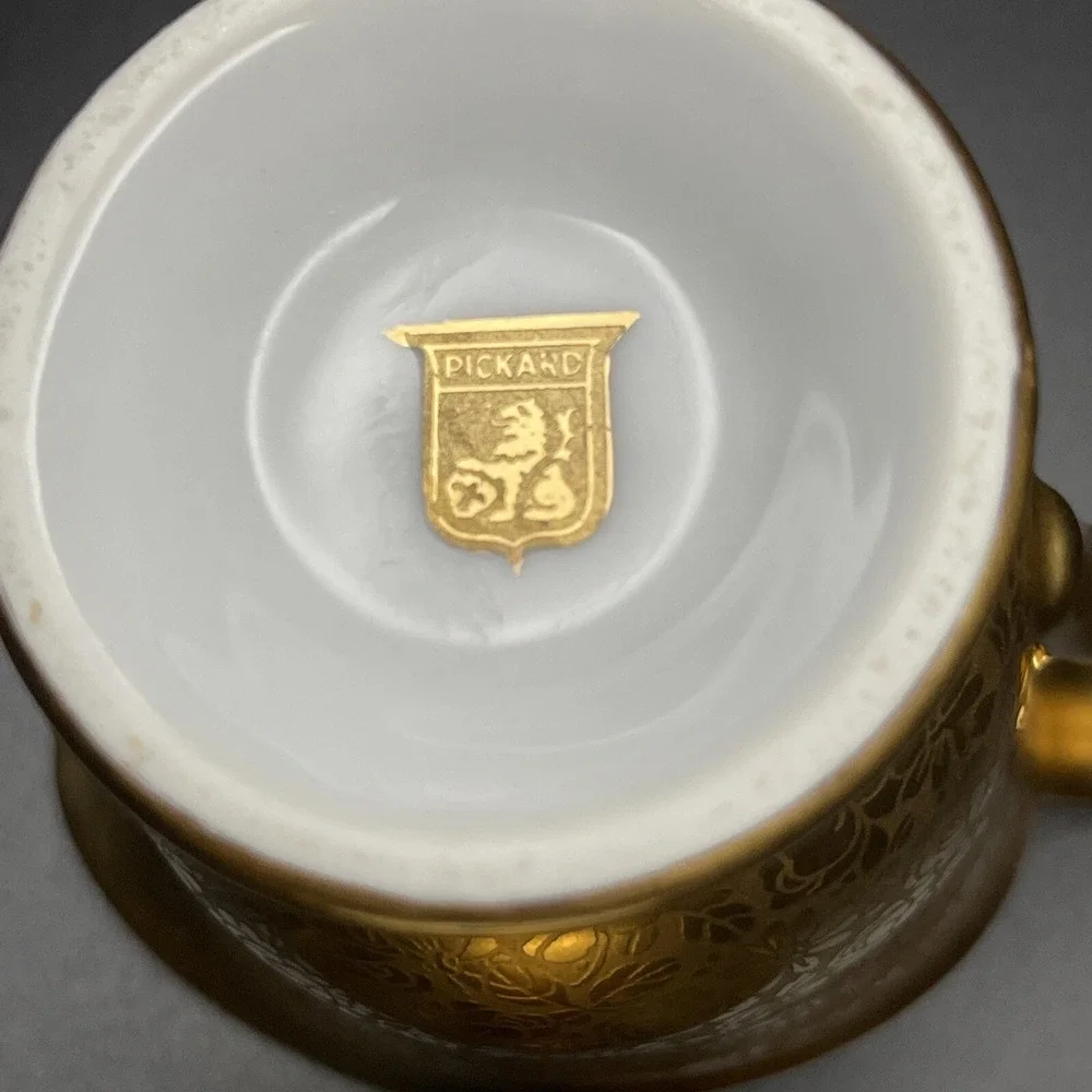 Vintage Pickard Daisy Rose Creamer Open Sugar Bowl Set‎ All Over Gold Encrusted